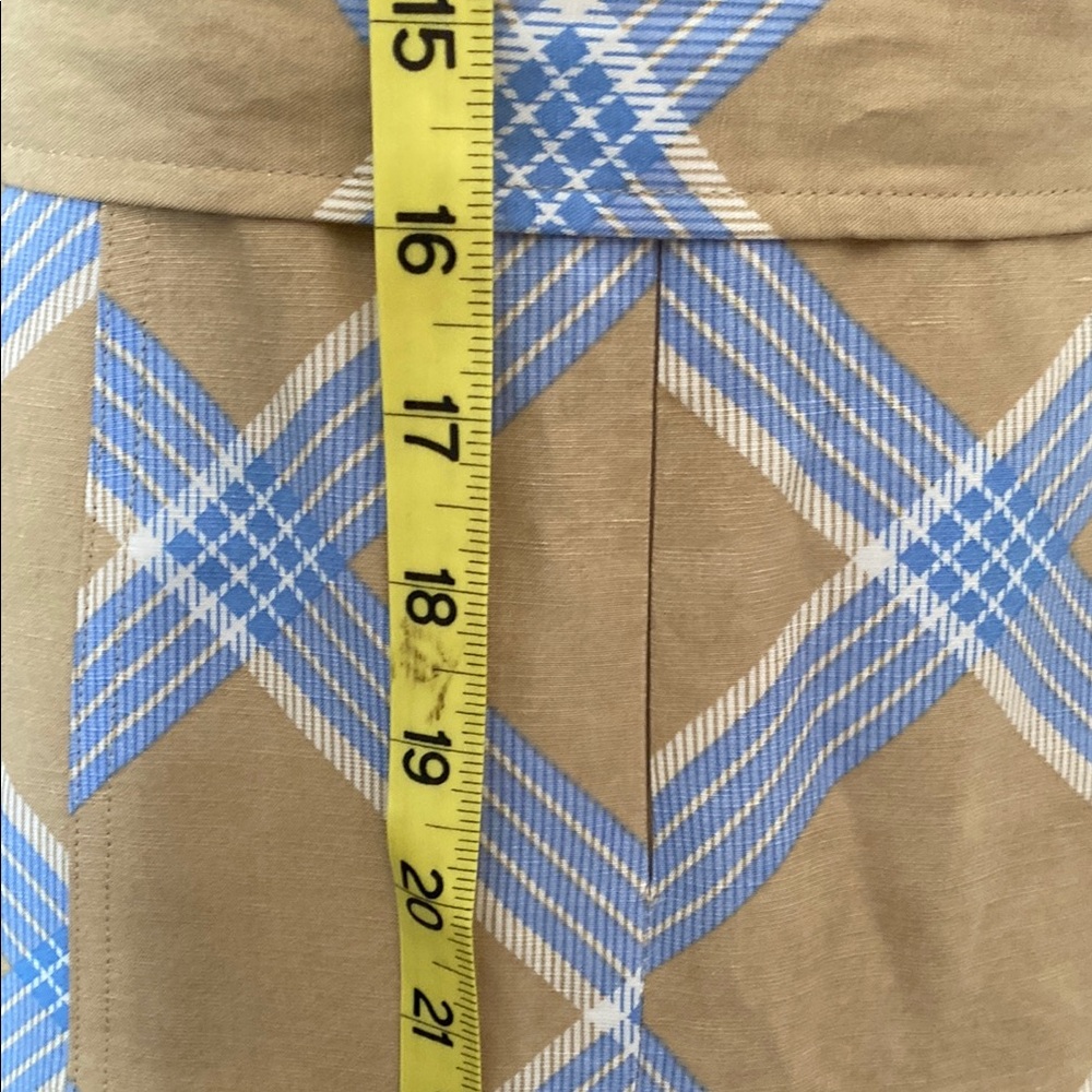 En Saison Tan and Light Blue Plaid Tiered Eyelet Hem Dress - Picture 6 of 10